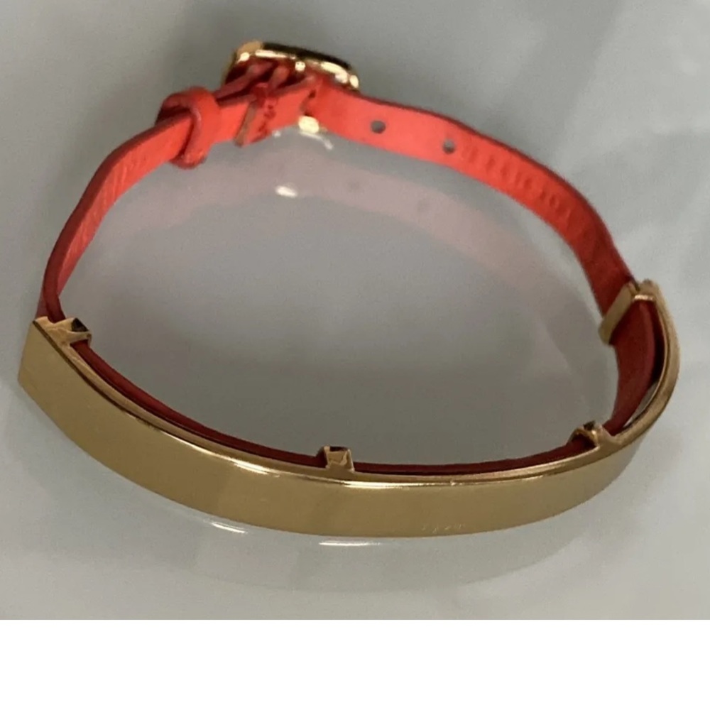 stella and dot leather gold plated ID  bracelet